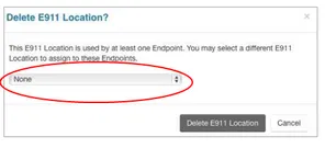 Delete E911 Location dialog