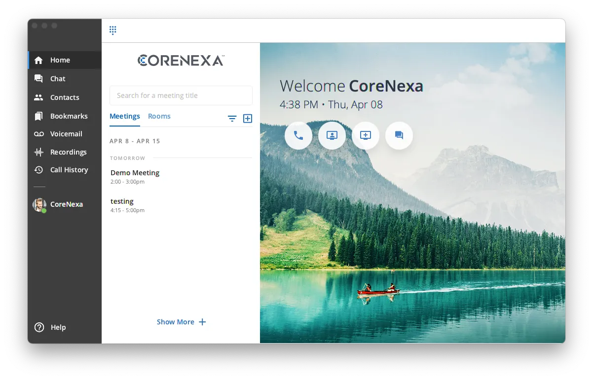 Home screen in CoreNexa